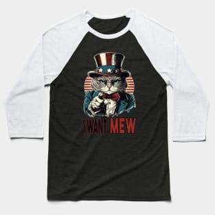 I Want Mew - Patriotic American Pride Cat Baseball T-Shirt